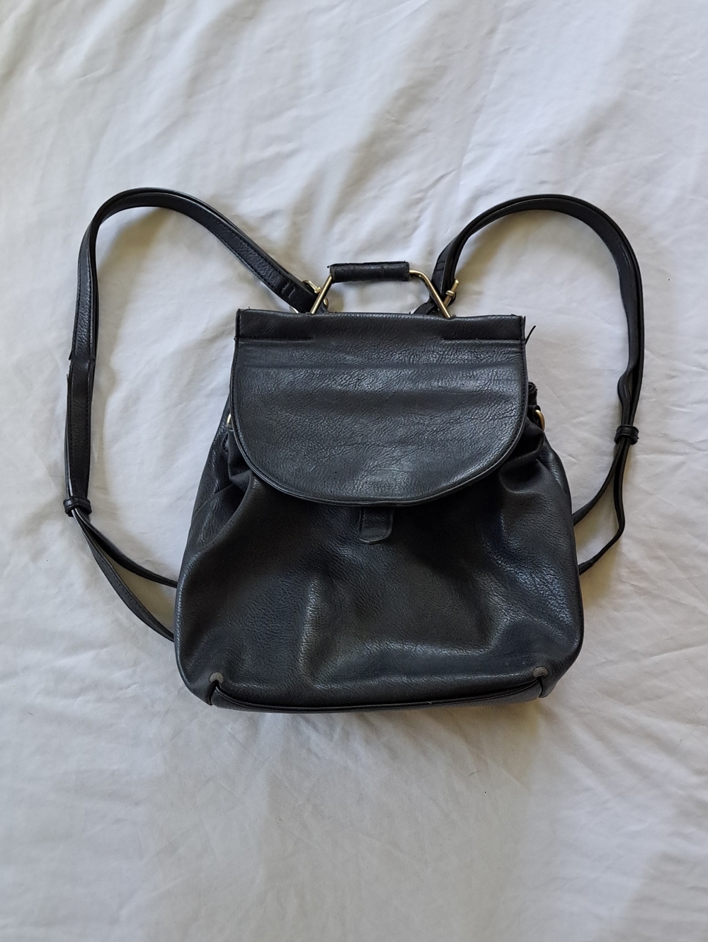 Antik Kraft Black Vegan Leather Convertible Backpack Purse with Gold-Tone Handle